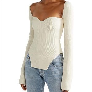 Square Neck Ribbed Knitted Long Sleeve Sweater